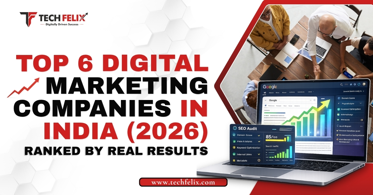 Top 6 digital marketing companies in India 2026 ranked by real results with SEO analytics dashboard and marketing strategy visuals